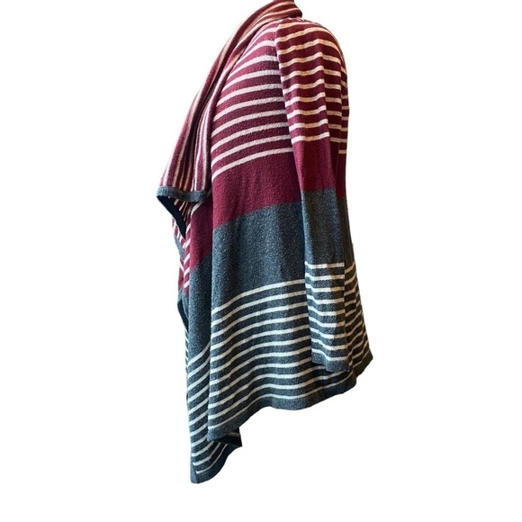 Anthropologie Mystree Large Burgundy gray open front cardigan waterfall hem - Picture 2 of 7